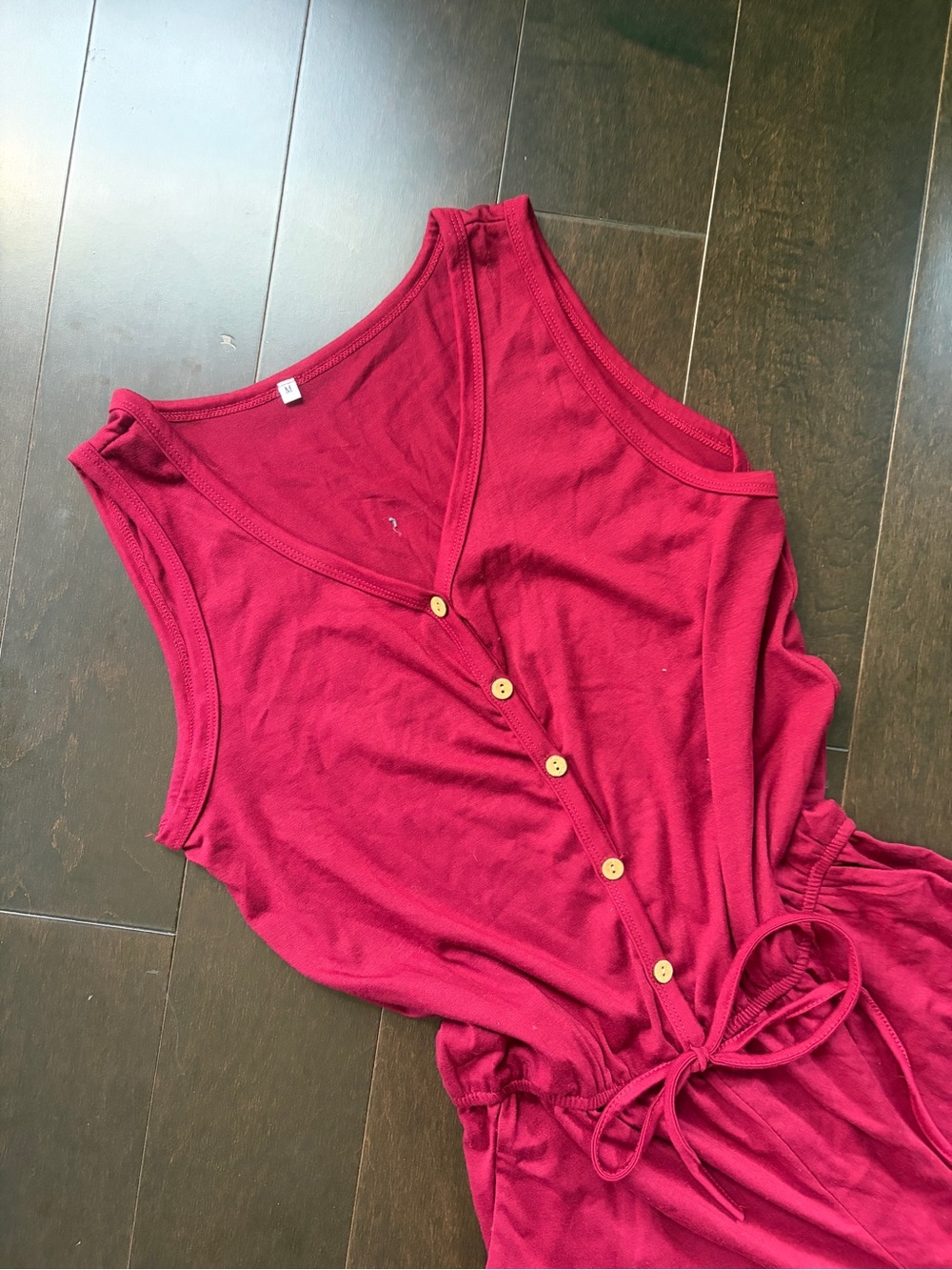 Sleeveless Button-Front Romper in Deep Red